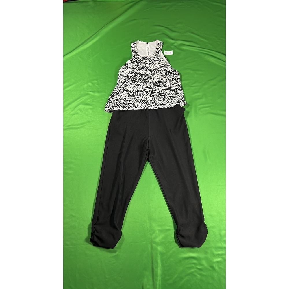 Love...Ady Black White Geometric Pattern Jumpsuit Ruched Cuffs Size S